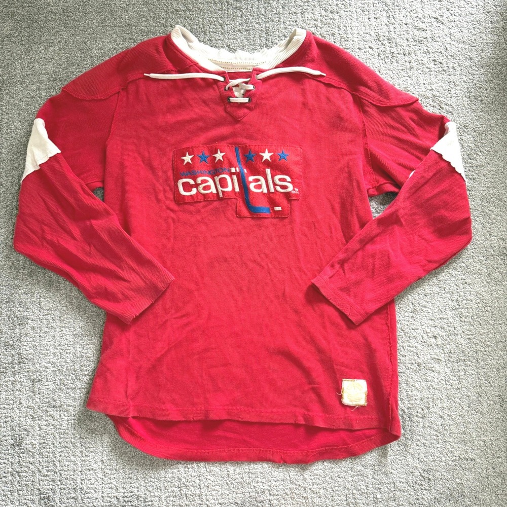 Retro Sport Washington Capitals NHL Lace Up Thermal Shirt Red XXL Reebok Vintage